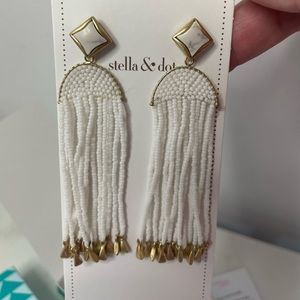 Stella & Dot Gold and White Ashley Tassel Statement Earring NWT